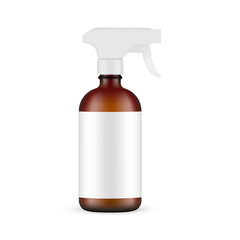 Amber Glass Spray Bottles with Trigger Sprayer Isolated on White Background. Vector Illustration