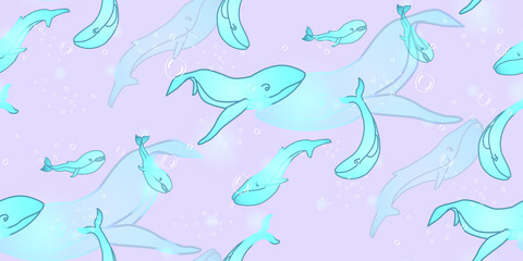 Fototapeta na wymiar Whale kids seamless pattern. Kids illustration.
