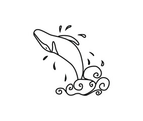 Naklejka premium Whale jumping out of the water hand drawn illustration.