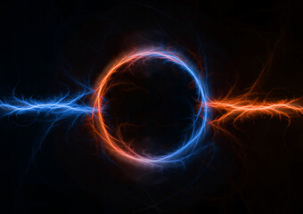 Fire and ice lightning background with copy space, abstract electrical power background