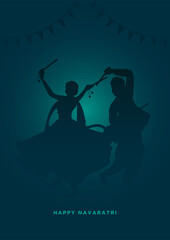 Happy Navaratri Minimal Poster, Couple Playing Garba, and Daniya, Navratri Poster for Dussehra Festival