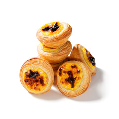 Traditional Portuguese egg tart dessert Pastel de nata. Isolated on white background