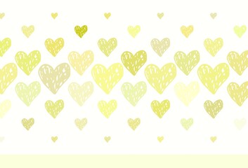 Light Yellow vector background with hearts.