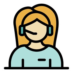 Call center operator icon. Outline call center operator vector icon color flat isolated