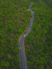 Road leading to Monal, Islamabad, Pakistan. Drone Shot of Margalla Hills Islamabad