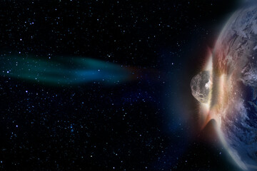 Meteorite crashes into the Earth. Eelements of this image furnished by NASA.