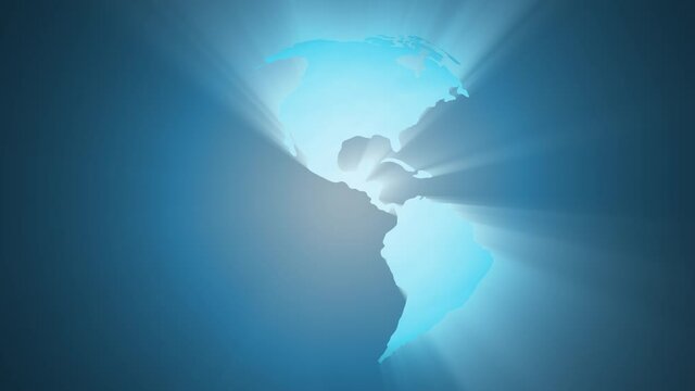 Shinig 3d earth globe with beams rotation background. Seamless looping.