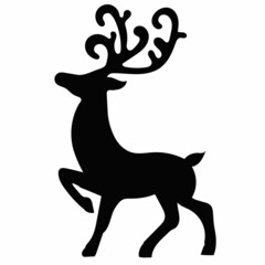 black silhouette deer with antlers isolated, vector