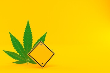 Cannabis leaf with blank road sign