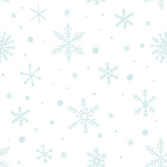 Seamless pattern with snowflakes. Endless vector snowfall. Winter 2022. Winter vector illustration.