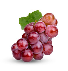 Fresh red grape with leaves isolated on white background