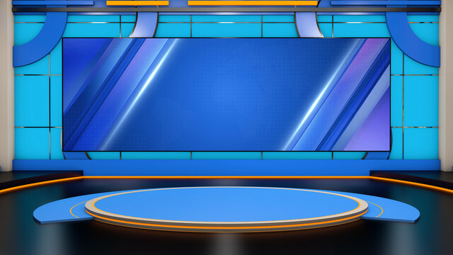 Virtual studio set.news studios background.3D render Virtual studio Background.television set design news studio.