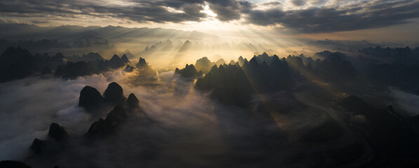 sunset with clould with Golden light mountain
