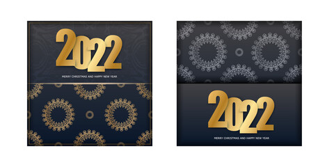 Holiday Flyer 2022 Merry Christmas and Happy New Year in black color with vintage gold ornament