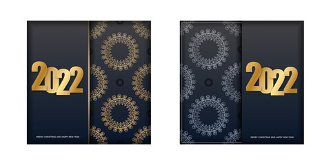 Holiday Flyer 2022 Merry Christmas and Happy New Year in black color with abstract gold pattern