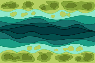 Fototapeta na wymiar Paper cut river and fish.Top view of the water stream and shore .Nature and environment conservation creative idea concept.Vector illustration.