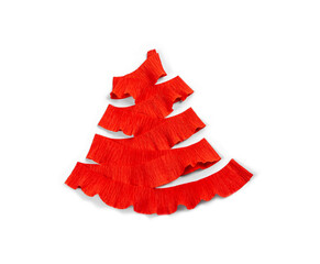Creative Christmas tree made from red decorative paper. Christmas postcard.