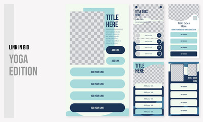 Set of editable social media instagram link in bio yoga, bio link therapy, meditation, holistic with blue design vector template ai and eps10