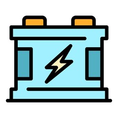 Car battery icon. Outline car battery vector icon color flat isolated