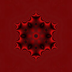 hexagonal kaleidoscopic repeating design in vivid red to black coloured gradient in unique glowing style patterns