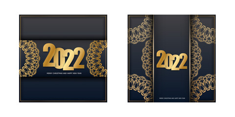 Flyer Template 2022 Merry Christmas And Happy New Year Black Color Abstract Gold Pattern
