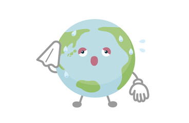 地球のキャラクターのベクター イラスト（汗をかく）