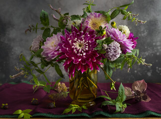 Autumn beautiful garden flowers in vase. Dahlia,aster and chrysanthemum. © Svetlana Kolpakova