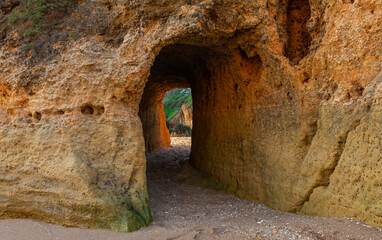 Beach passage in the cliff Lagos Portugal. 