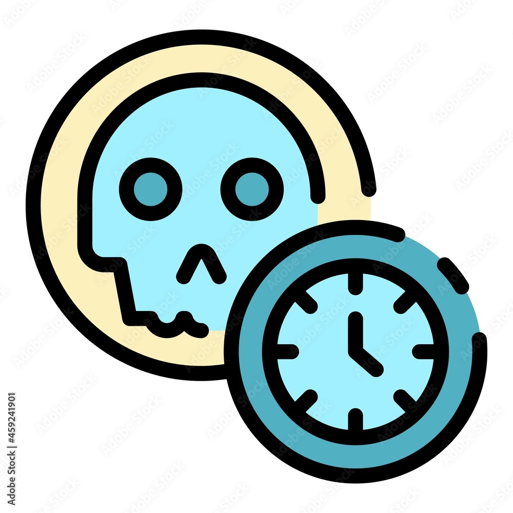 Wall mural skull and time icon. outline skull and time vector icon color flat isolated