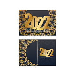 Greeting card template 2022 Merry Christmas and Happy New Year black color with luxury golden pattern
