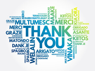 Thank You word cloud in different languages, concept background