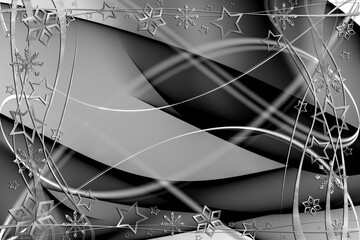 Weihnachten Hintergrund Abstrakt Monochrome weiß silber gold schwarz hell dunkel Sterne und Schneeflocken Spiralen mit Linien und Wellen