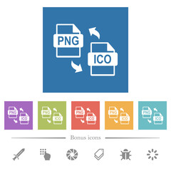 PNG ICO file conversion flat white icons in square backgrounds