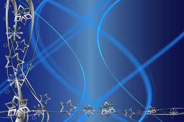 Weihnachten Hintergrund Abstrakt blau weiß silberhell dunkel Sterne und Schneeflocken Spiralen mit Linien und Wellen