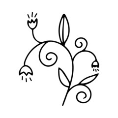 Isolated vector set of abstract black and white blossoming leaves and flowers line art 