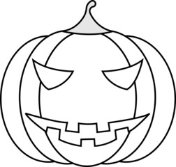 Pumpkin Scary Halloween. Vector art. Black and white. White background. Line drawing.