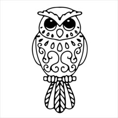 Cute owls in doodle style. Simple decor for a festive Christmas and New Years. Vector illustration isolated on white background.