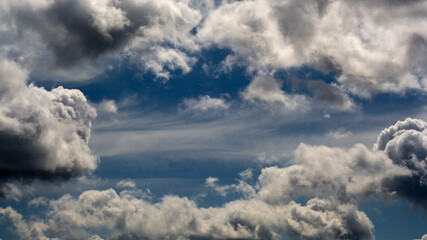 blue sky with cumulus clouds. extraordinary panoramic cloudscape