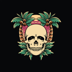 skull beach tattoo illustration vector design