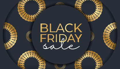 Celebration Baner template Black Friday dark blue with vintage gold pattern