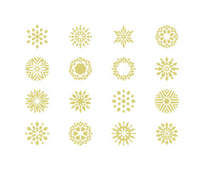 Golden snowflakes, crystals. Elements for decorating Christmas and winter.