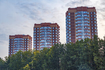Modern high-rise residential building in the vicinity of the capital city. Moscow region, Russia