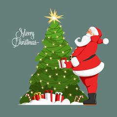 Santa Claus. vector image of a Christmas tree. gifts under the Christmas tree