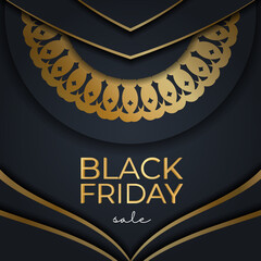 Celebration Baner Template Dark Blue Black Friday Sale Geometric Gold Pattern