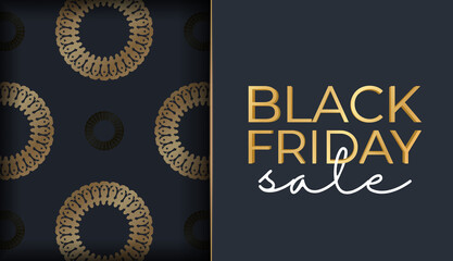 Celebration Baner Template For Black Friday In Dark Blue With Luxurious Gold Ornament