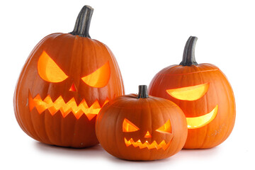 Three Halloween Pumpkins on white