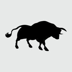 Bull Silhouette, Bull Isolated On White Background