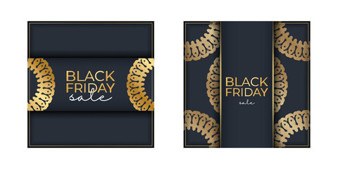 Dark blue black friday sale promotion template with geometric gold ornament