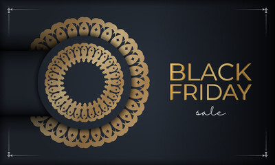 Celebration Advertising Template For Black Friday In Dark Blue With Greek Gold Ornament