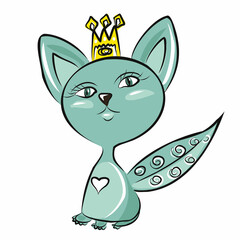 Cartoon animals in crowns, princes and princesses. Pig, kitty, hippo, turtle, dog, bear. Children's style. Wallpaper, decoration of the children's room. Isolated vector objects.